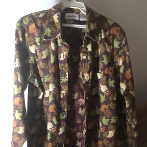 LeModa Leaves Print Button-Front Shirt
